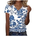 thumbnail image 3 of Craaazy Women's Summer Tops Casual Loose Fit V Neck Colorful Printed Short Sleeve Blouses Fashion 2026 Trendy Tee Shirts for Everyday Gifts, 3 of 5