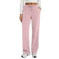 thumbnail image 2 of Spring Summer Pants for Women Soft Lounge Wide Leg Sweat Pants Elastic Waist Mid-Weight Pajama Pants with Pockets, #02 Pink S, 2 of 6