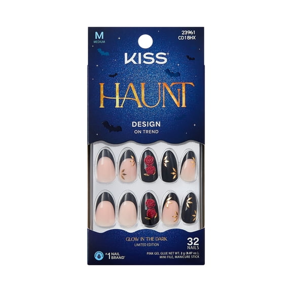 Kiss Core Press On Nails Almond, ‘Drop Dead Gorgeous’, Black & Red, Medium, 32 Count