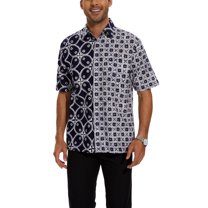 Classicmod Navy blue Cotton Hand Block Hawaiian Batik Men's casual button Summer Beach shirt Size M