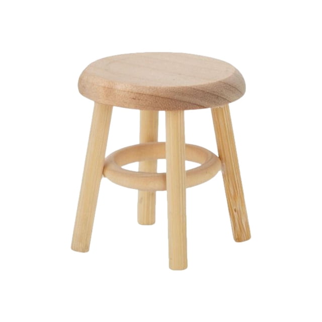 Wooden Miniature Stool Round Stool Seat Handmade for 1/12 Scale Dollhouse Decor