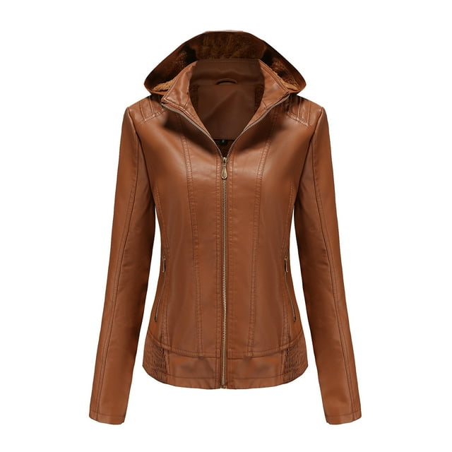 EGNMCR Veste en Similicuir pour Femmes, Manteaux et Vestes en Similicuir à Manches Longues Sans Capuche, Veste Chaude à Manches Longues pour Femmes, Parka d'Hiver Ajustée en Similicuir Sans Capuche pour Femme