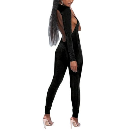 Cut Out Romper Womens Sexy One Shoulder Cut Out Backless Bodycon Slim Fit Long Pants Jumpsuits One Sleeve Rompers Clubwear ()