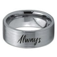 thumbnail image 2 of Tungsten Always Typography Writing Band Ring 8mm Men Women Comfort Fit Gray Flat Cut Brushed Polished, 2 of 4
