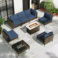 thumbnail image 5 of Grand Patio Bursa Adult 8-Piece Steel Weatherproof Outdoor Conversation Sets with 47" Fire Pit Table, Brown/Blue, 5 of 11