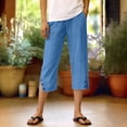 thumbnail image 2 of Wutalume Women's Cotton Linen Capri Pants Elastic Waist Casual Loose Straight Leg Beach Pocket Trousers Summer Vacation,Sky Blue L, 2 of 5