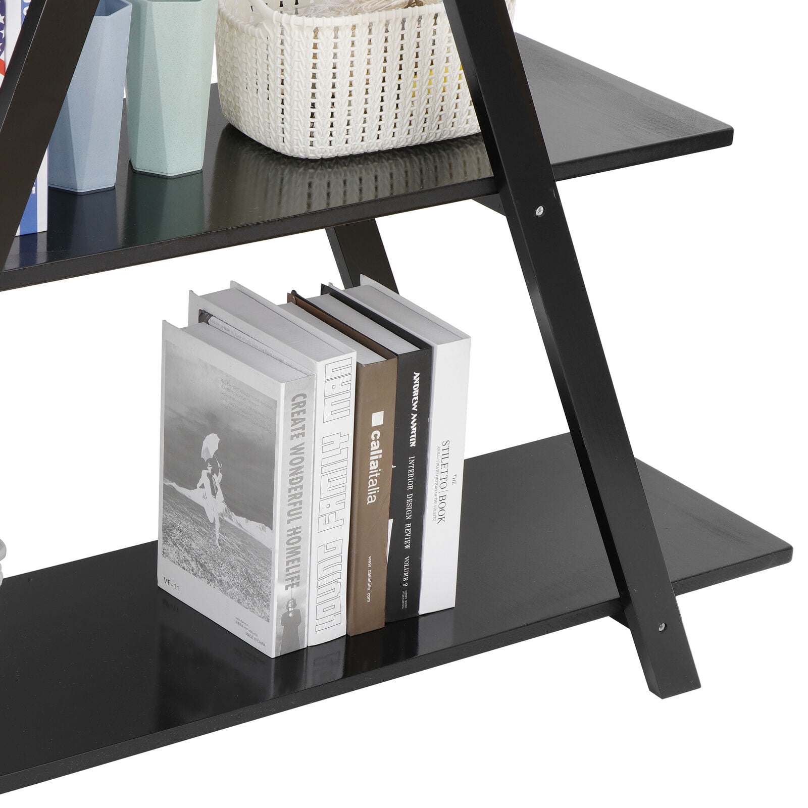 ZENSTYLE 4 Tiers A Shaped Bookshelf Organizer Media Storage Cabinet RackZENSTYLE 4 Tiers A Shaped Bookshelf Organizer Media Storage Cabinet Rack