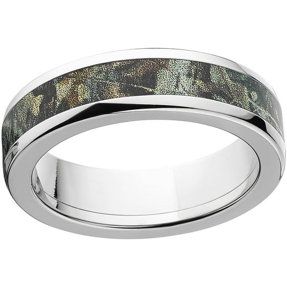 Timber Men's Camo 6mm Stainless Steel Wedding Band with Polished Edges and Deluxe Comfort Fit