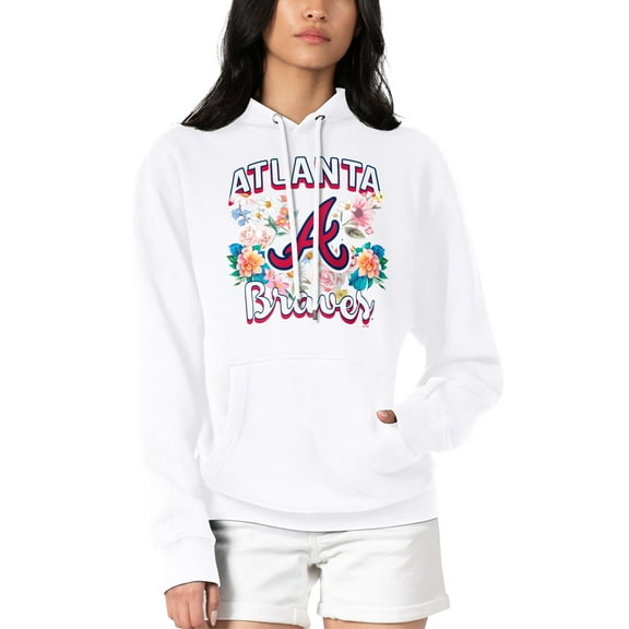 Women's G-III 4Her by Carl Banks White Atlanta Braves Flowers Graphic Pullover Hoodie
