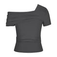 thumbnail image 3 of Teissuly 2024 Women's Solid Color Casual Fashion Single Shoulder Short Sleeved Back Pleated Top T-shirt Woman, 3 of 5