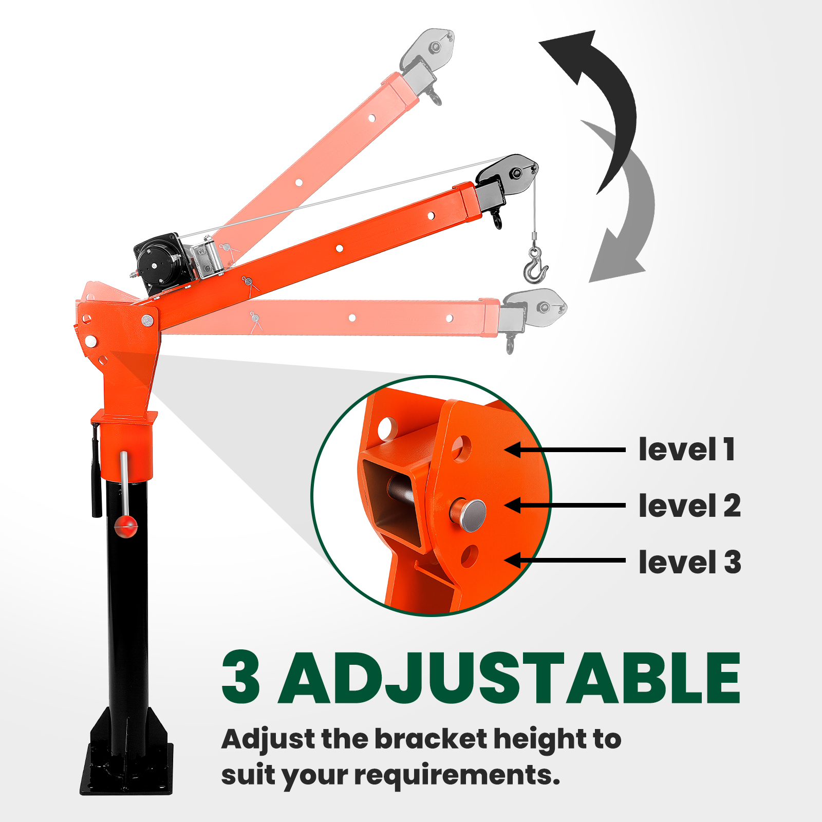 Electric Truck Crane, Folding Dismountable Hoist Truck Crane with Electric Winch 3500 lb 12V, 360° Swivel for Warehouse, Factory & Construction
