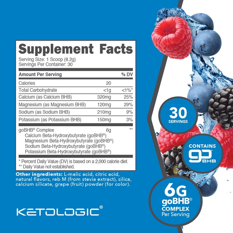 KetoLogic, Keto BHB, 30 Servings, Mixed Berry Flavor - Walmart.com