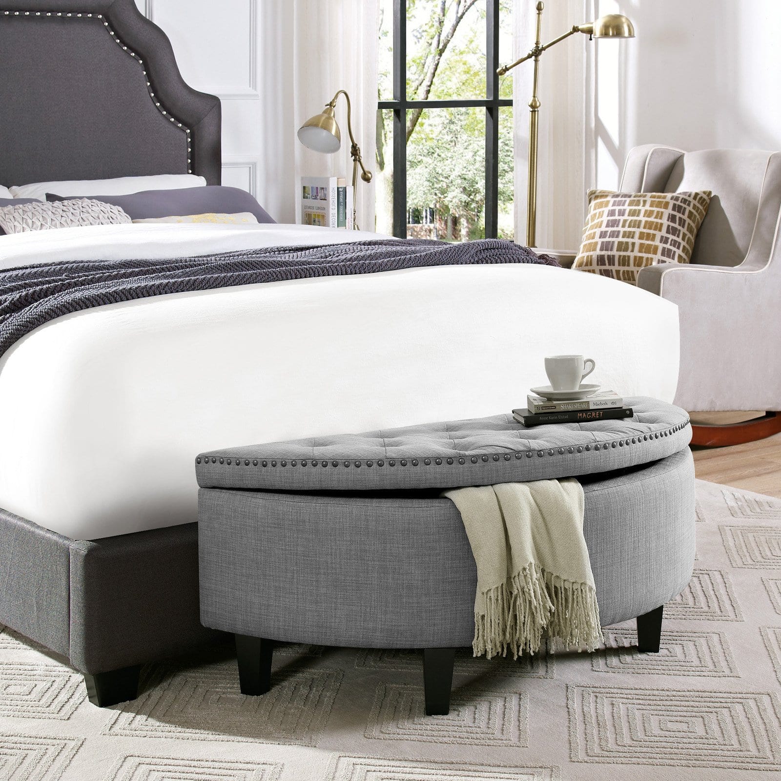 Inspired Home Linen Half Moon Storage Ottoman
