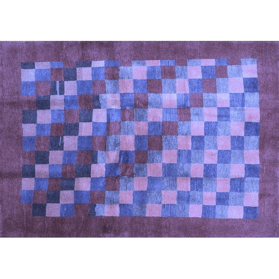 Ahgly Company Machine Washable Indoor Rectangle Checkered Blue Modern Area Rugs, 8' x 12'