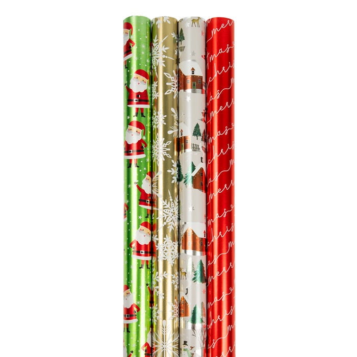 JAM Paper Holographic Christmas Gift Wrap Papers, Multicolor, (4 Rolls) 25 Sq ft.