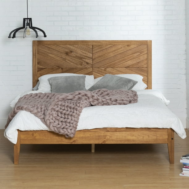 Manor Park Transitional Solid Wood, Real Wood Platform Bed Frame Queen