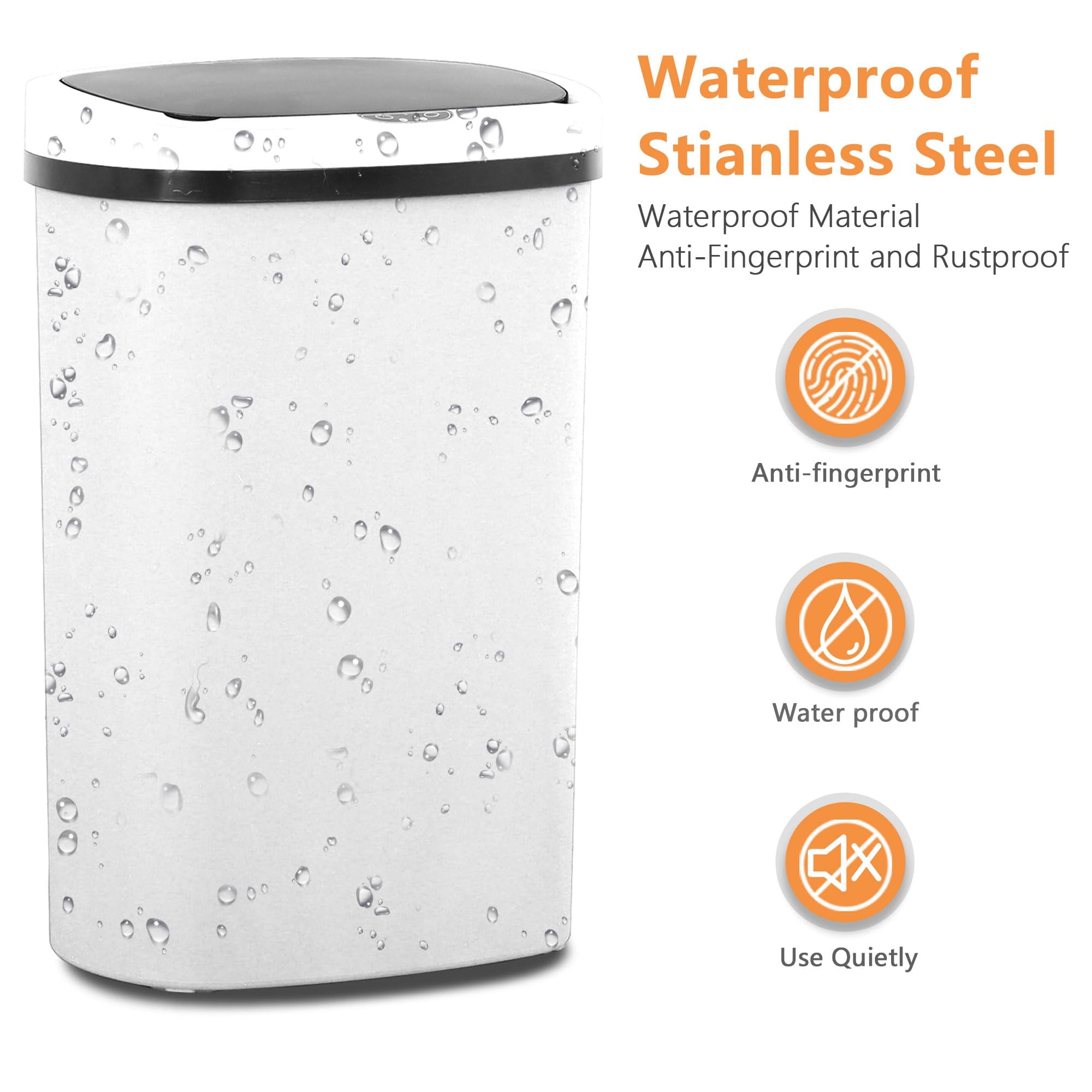CL.HPAHKL 13 Gallon Kitchen Garbage Can, 50 Liter High-Capacity Broken-Resistant Plastic Garbage Can with Lid Smart Trash Can Touchless Automatic Trash Can for Home Kitchen Office (1, White)