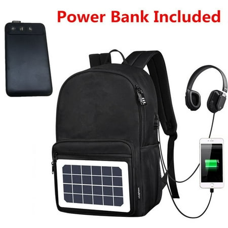 Solar Charger Powered Backpack with USB Charging &Headphone Port, Water Proof Outdoor Travel Laptop Backpack Fits 17