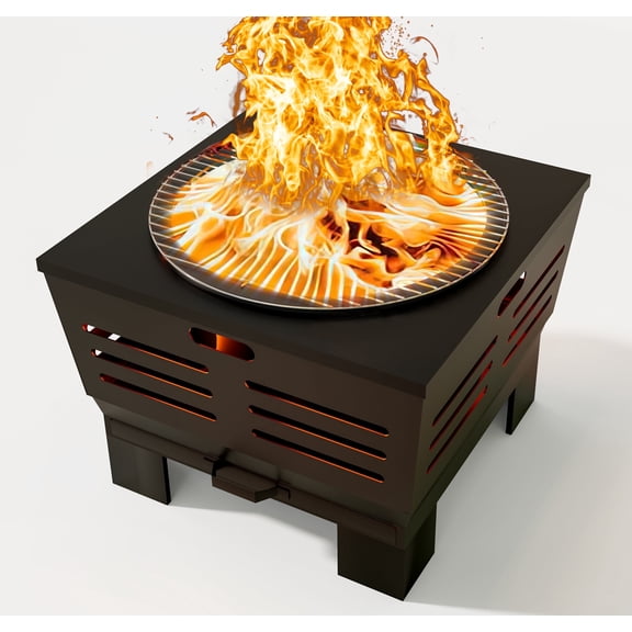 Fire Beauty Stove Bonfire with Stand,Smokeless Fire Pit Wood Burning Firepit with Ash Pan, Portable Outdoor Firepit with Cooking Grate & Poker For Camping,Backyard
