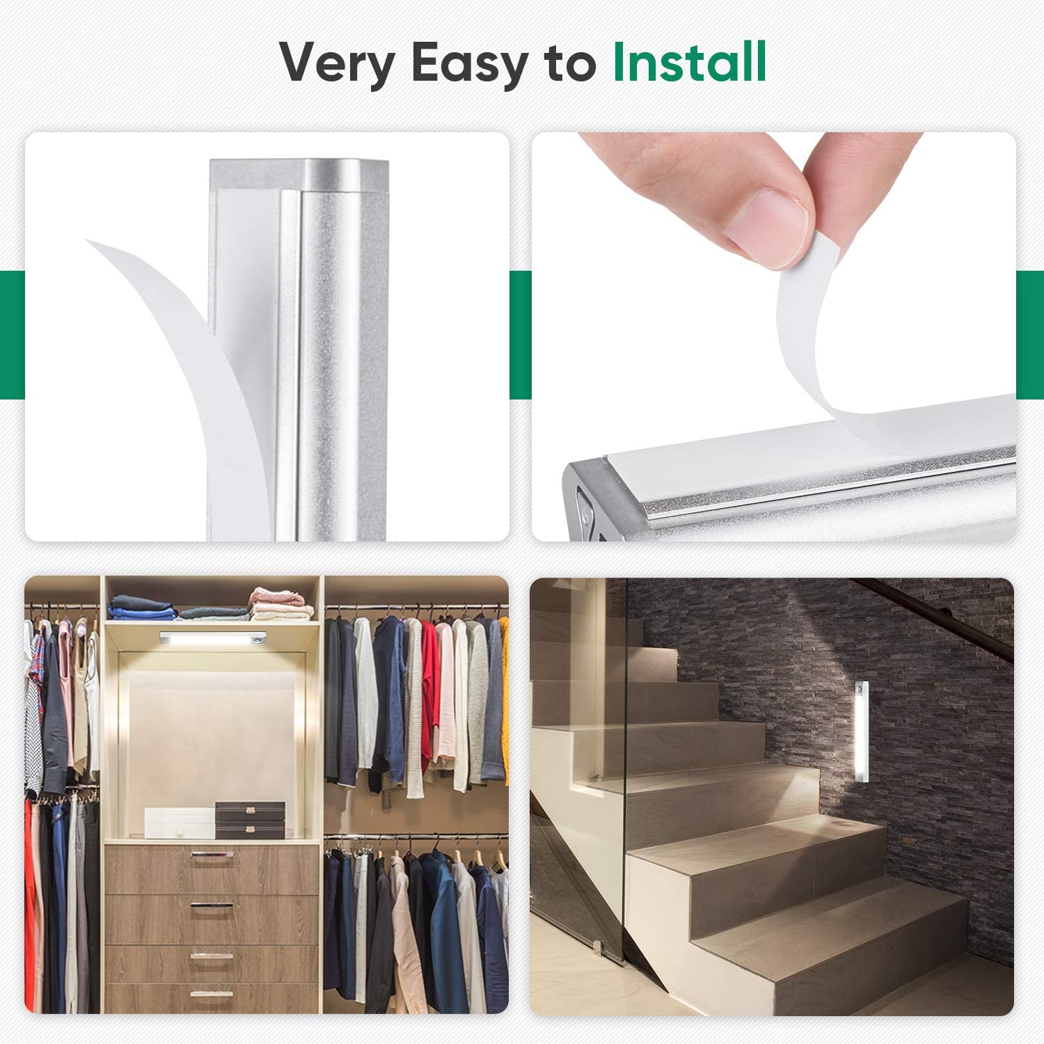 EIMELI Wireless Wardrobe Motion Sensor Lights - USB Rechargeable Battery Powered Automatic Under Cabinet LED Night Light, 60 LED Cupboard Lights with 3 Mode Lighting Warm White, Cold White and White