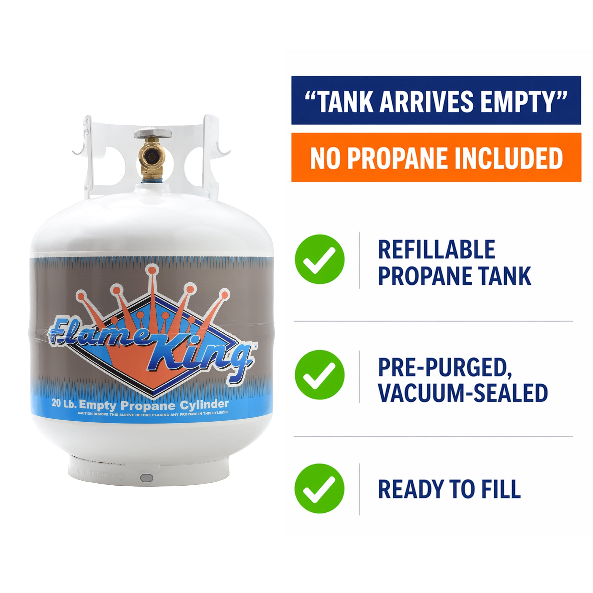 Flame King 20LB Empty Steel Propane Tank LP Cylinder w/ Type1 OPD Valve, for Grills & BBQs