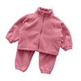 thumbnail image 3 of Cethrio Girls Fleece Pajama Sets Long Sleeve, 2 Piece Comfy Crew Neck Girls' Sleepwear Hot Pink Size 2-3 T, 3 of 6