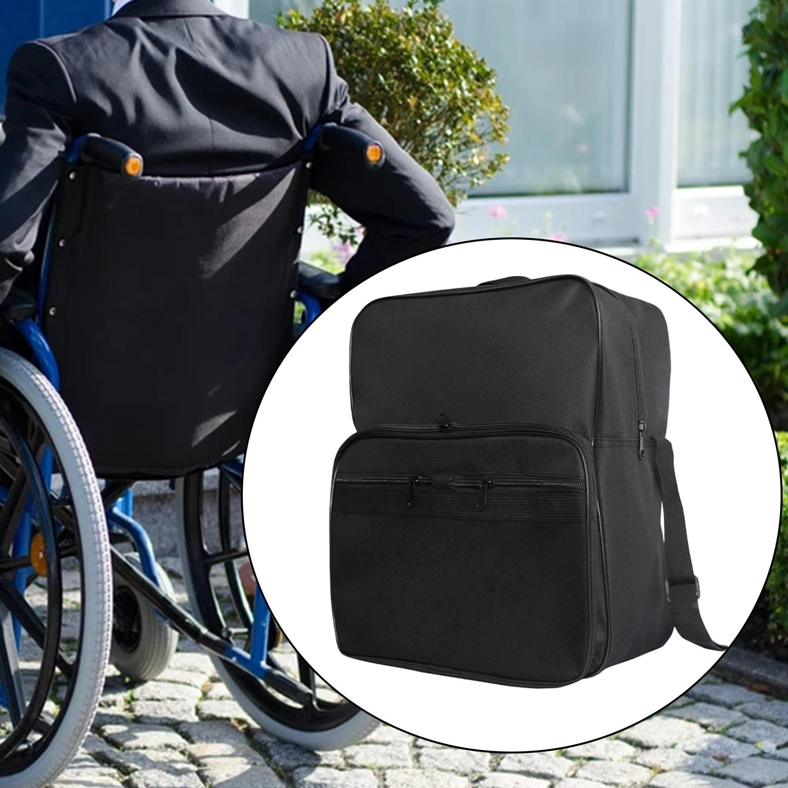 Wheelchair Bag Storage Carry Armrest Pouch Adjustable Straps on Back