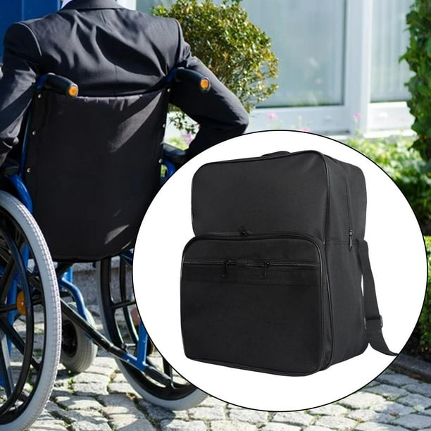 Wheelchair Bag Storage Carry Armrest Pouch Adjustable Straps on Back