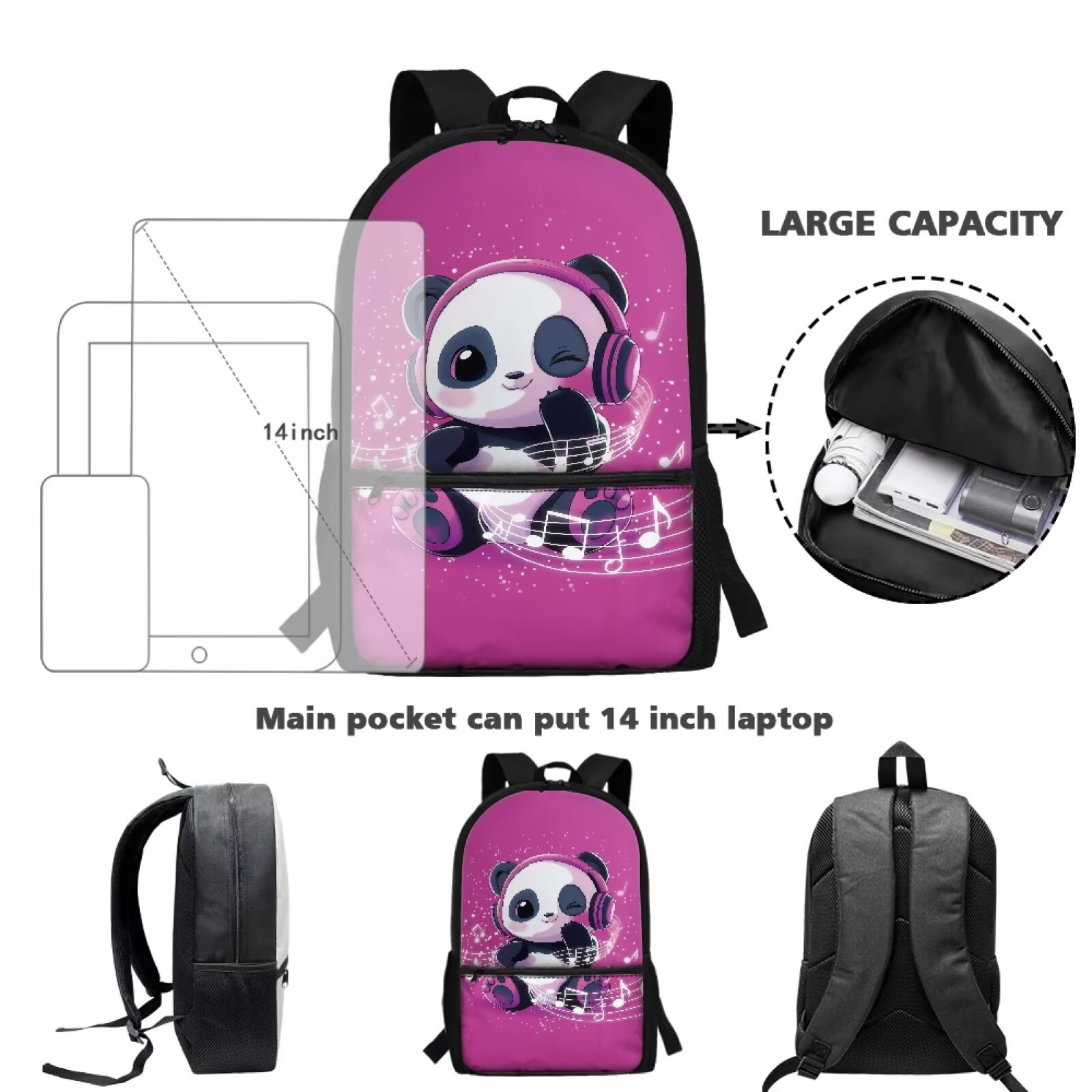 Mochila de Panda Lindo para Niñas de Primaria Púrpura Bolso Escolar para Preescolar Jardín de Infantes Mochila Resistente 6