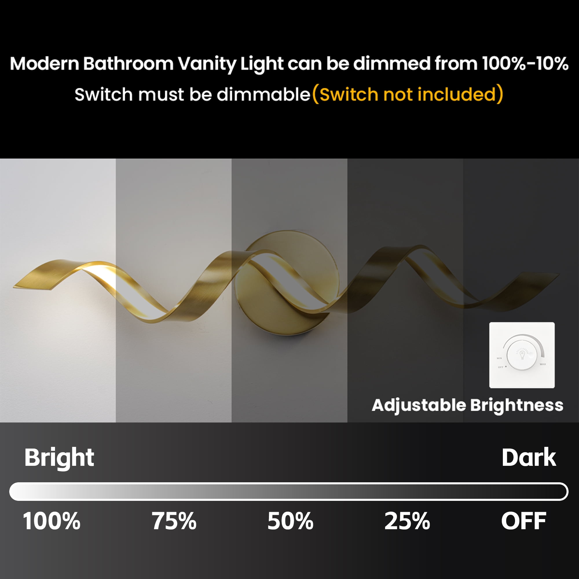 31.5" Modern Wave LED Vanity Light, Brushed Gold Iron & Aluminum Sconce for Bathroom Makeup