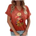 thumbnail image 2 of Womens Clothing Homenesgenics Womens Tops under $5 Women's Floral Print Small-Neck Short Sleeved T-Shirt Loose Tops Orange M, 2 of 4