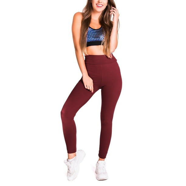 Sexy Dance Ladies Yoga Pants High Waist Bottoms Elastic Waisted Leggings  Long Tights Solid Color Trousers Wine Red L