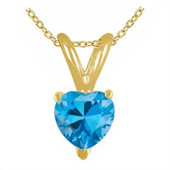 Aonejewelry 0.45Ct Heart Blue Topaz Pendant in 14k Yellow Gold