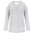 thumbnail image 4 of Diufon Long Sleeve Womens Tops Fall Casual Solid Color Tunics V Neck off Shoulder Blouses, 4 of 4