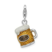 VSIRIUS Amore La Vita Sterling Silver Rhodium-plated Polished 3-D Enameled BEER Mug Charm with Fancy Lobster Clasp QQCC1048