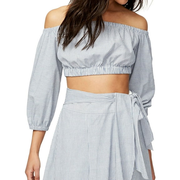 Rachel Roy Womens Crop Peasant Blouse, Blue, 12