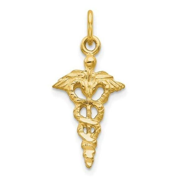 Finest Gold 10K Yellow Gold Solid Caduceus Charm