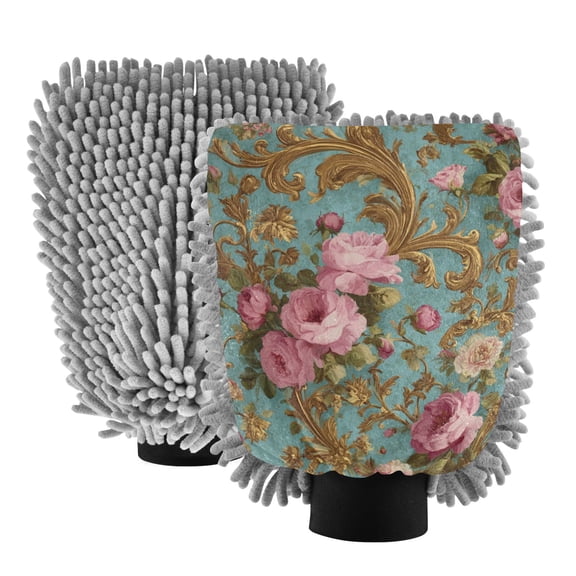 Microfiber Car Wash Gloves With Chenille & Polyester Terry Scratch-Free Cleaning Elastic Cuffs Print Of Rococo-style