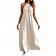 thumbnail image 2 of Xaqiouau Women's Halter Neck Sleeveless Maxi Dress Loose Casual Linen Blend Flowy Summer Beach Dress, 2 of 5