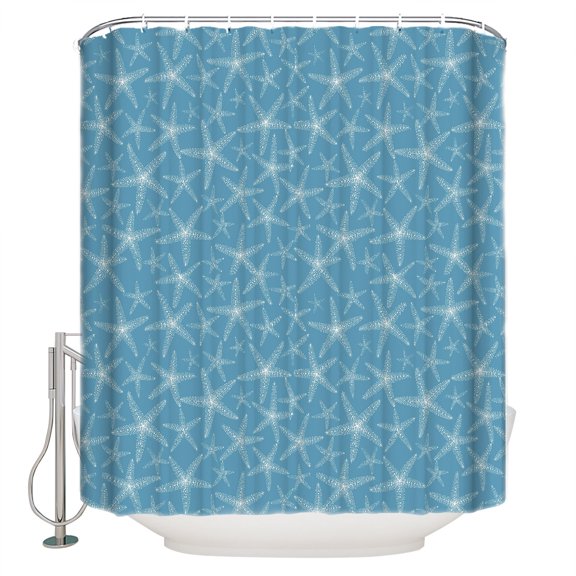 Blue Starfish Coastal Bathroom Shower Curtains with 12 Hooks Polyester Waterproof Shower Curtain for Stalls and Bathtubs Nautical Summer Ocean Sea Decorative Bathroom Privacy Curtain 54x78 Inches