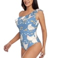 thumbnail image 5 of Daiia Funny Chicken Women's One Piece Swimsuits Personalized One Shoulder Swimwear Asymmetric Ruffle Bathing Suits-Medium, 5 of 8