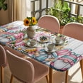 thumbnail image 3 of Easter Gnomes Table Cloths for 6 Foot Rectangle Tables, Pink Blue Eggs Spring Flowers Branches Wooden Patio Waterproof Elastic Fitted Tablecloths, Washable Rectangular Table Cover for Camping, 3 of 8