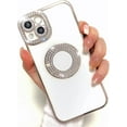 thumbnail image 1 of Tasnim iPhone 15 Pro Max Case, Camera Protection with Glitter Sparkle Diamond Bling Rhinestone Shiny Cute Cover with Logo View Case Compatible with iPhone 15 Pro - Silver, 1 of 5