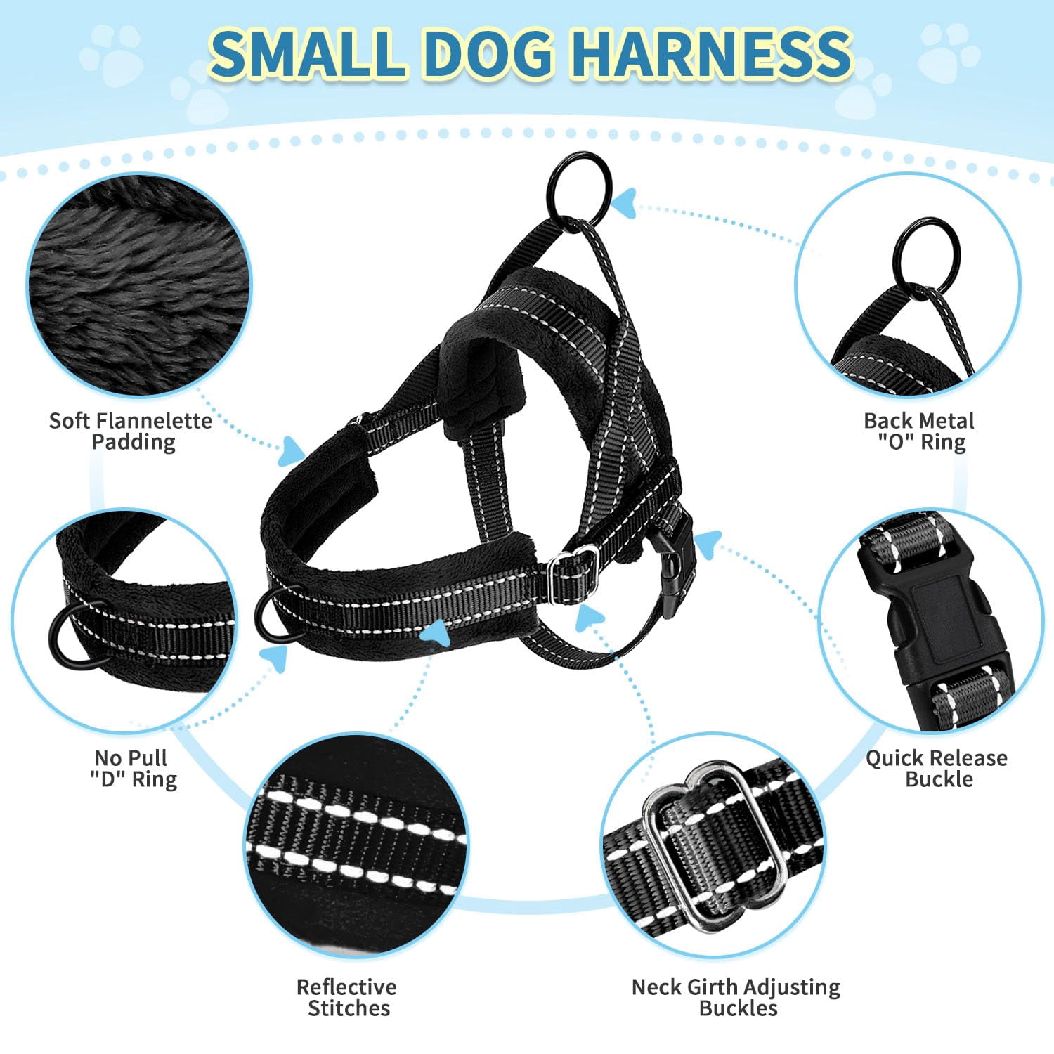 No Pull Small Dog Harness And Leash Set  Puppy Soft Vest Neck & Chest Adjustable Reflective Lightweight Anti-twist Pet Lead Combo For Medium Dogs (black Xs)