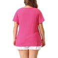 thumbnail image 3 of Blusa de manga acampanada de talla grande para mujer Agnes Orinda, escote en V, camiseta hueca de primavera y verano, 2X, rosa intenso, 3 of 5