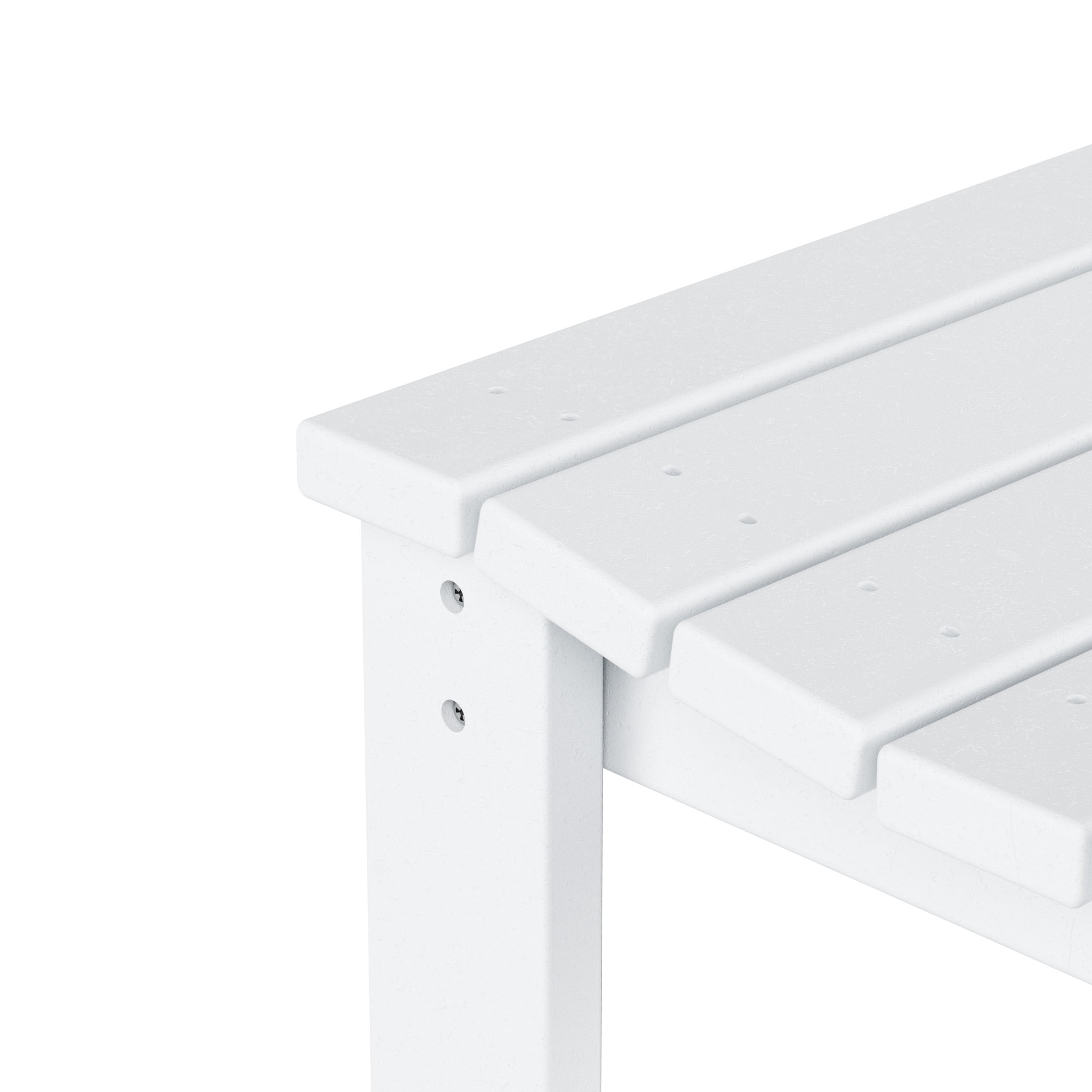 GARDEN Plastic Adirondack Backless Outdoor Bench for Patio Entryway, White