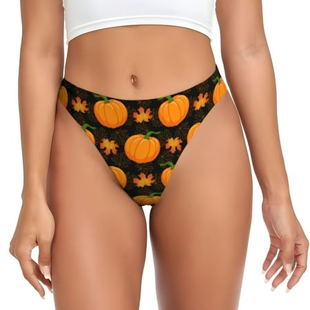 Rateoe Orange Pumpkin And Autumn Maple Pattern Seamless Women Underwear Thongs No Show Ladies Thong No Line Breathable Comfortable Panties Undies for Women-3X-Large