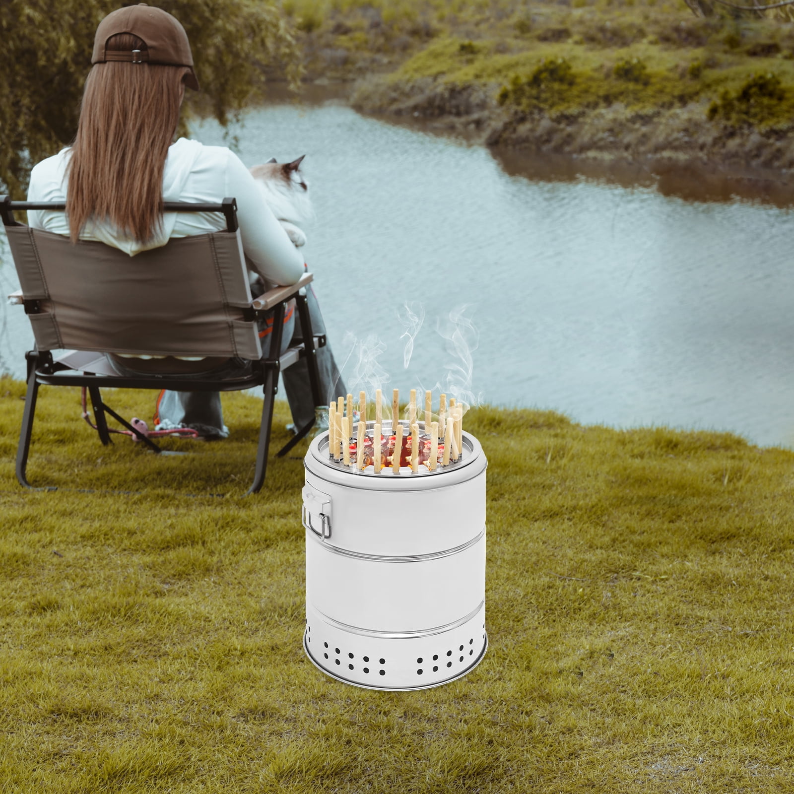 Stainless Steel Barbecue Charcoal Barrel Grill, Great for Cooking Tea Around the Stove, Small Barbecues, Picnics, Tailgate Gatherings, Camping, and More