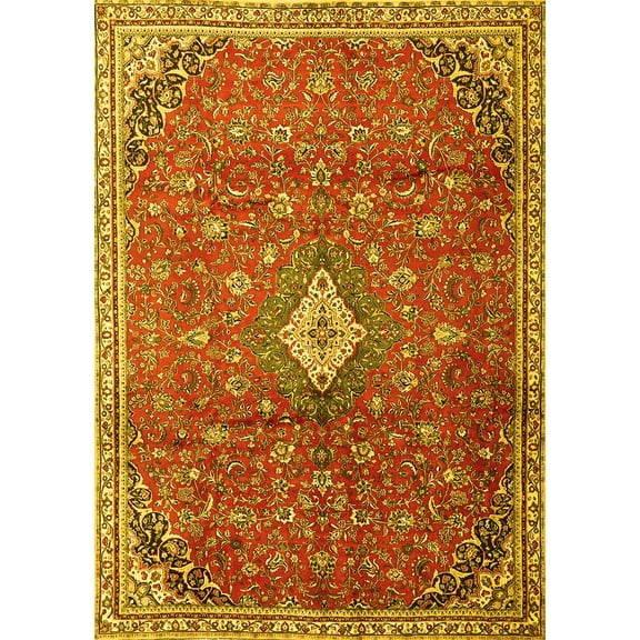 Ahgly Company Machine Washable Indoor Rectangle Persian Yellow Traditional Area Rugs, 5' x 7'