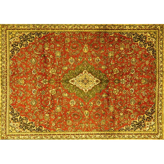 Ahgly Company Machine Washable Indoor Rectangle Persian Yellow Traditional Area Rugs, 5' x 8'